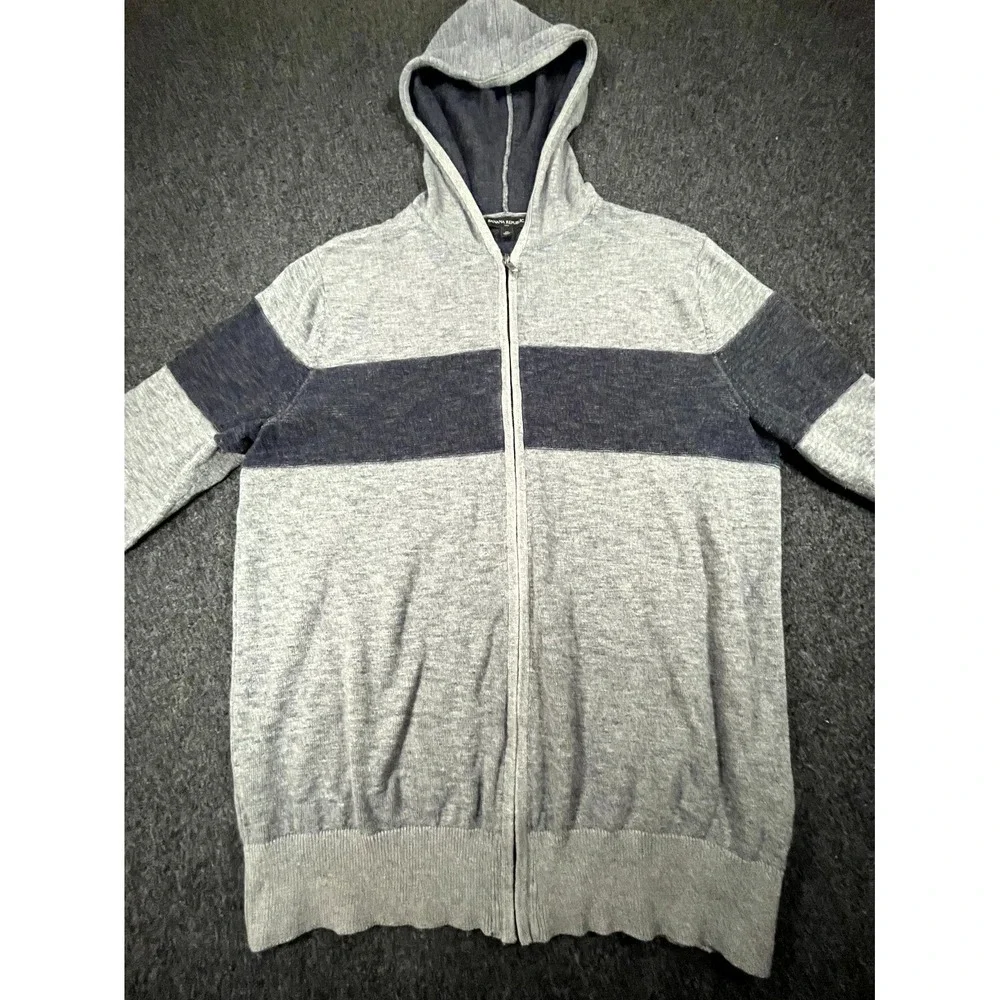 Banana Republic Hoodie Sweater Men Medium Gray Tight Knit Colorblock Full Zipper